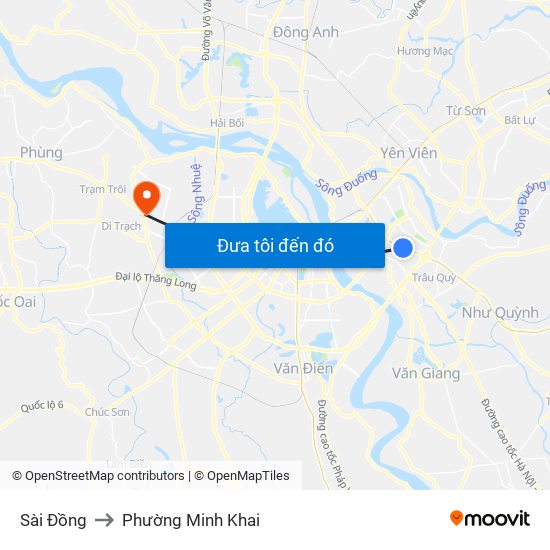 Sài Đồng to Phường Minh Khai map