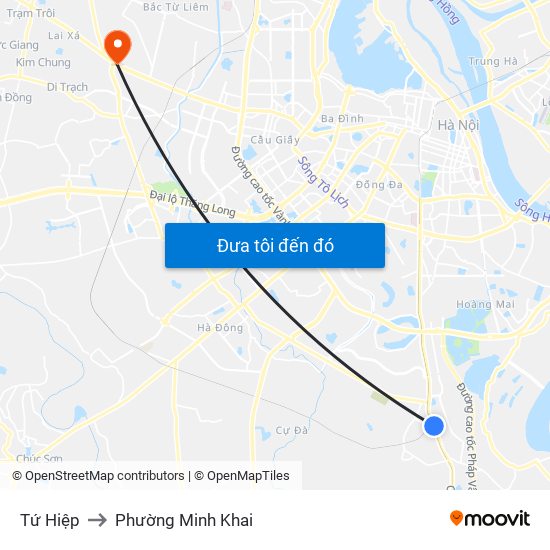 Tứ Hiệp to Phường Minh Khai map