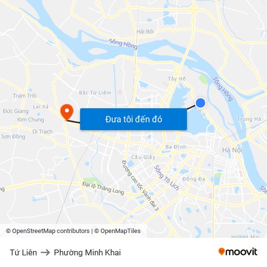 Tứ Liên to Phường Minh Khai map