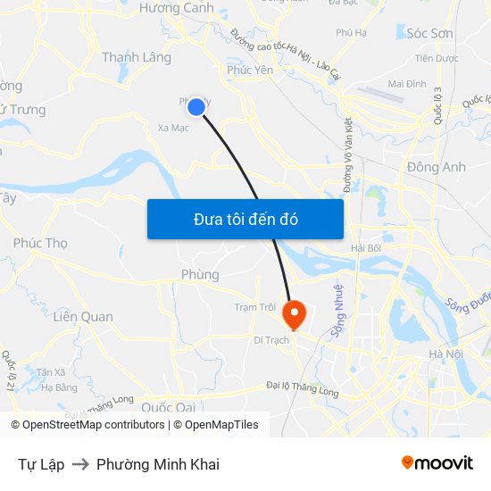Tự Lập to Phường Minh Khai map