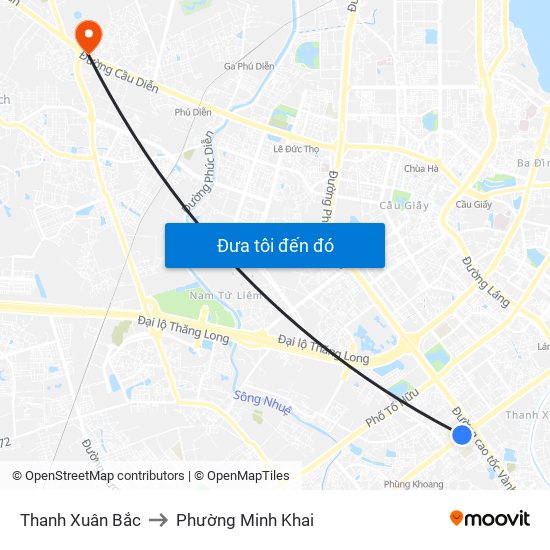 Thanh Xuân Bắc to Phường Minh Khai map