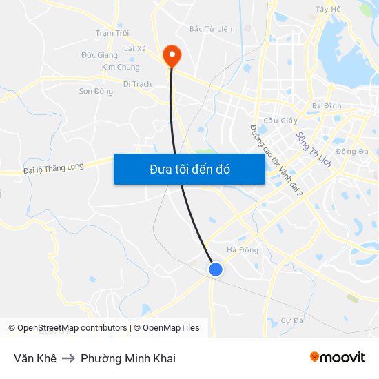 Văn Khê to Phường Minh Khai map
