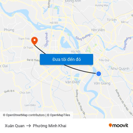 Xuân Quan to Phường Minh Khai map