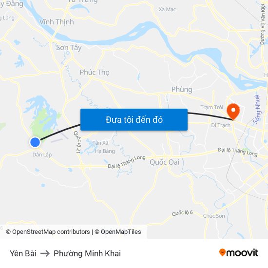 Yên Bài to Phường Minh Khai map