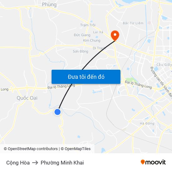 Cộng Hòa to Phường Minh Khai map