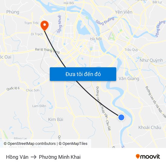 Hồng Vân to Phường Minh Khai map