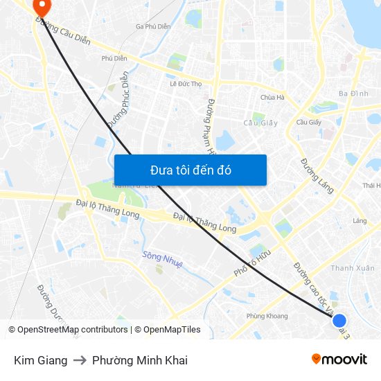 Kim Giang to Phường Minh Khai map