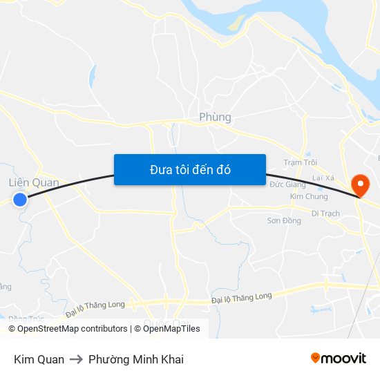 Kim Quan to Phường Minh Khai map