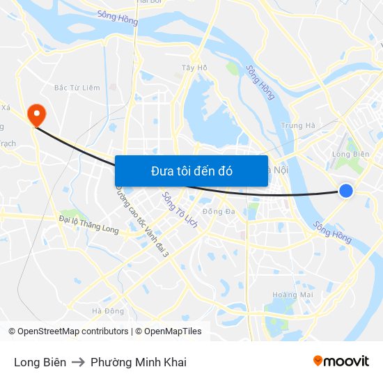 Long Biên to Phường Minh Khai map