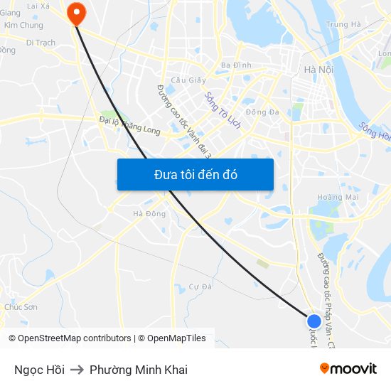 Ngọc Hồi to Phường Minh Khai map