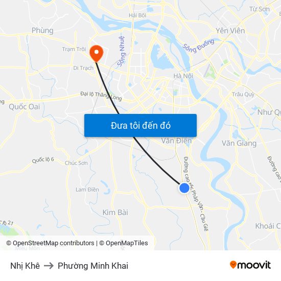 Nhị Khê to Phường Minh Khai map