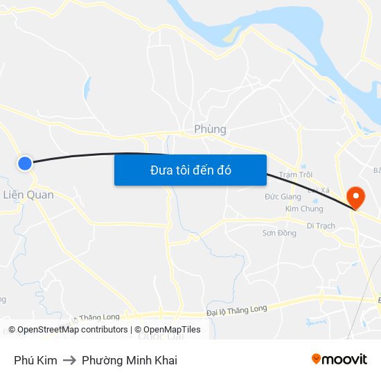Phú Kim to Phường Minh Khai map