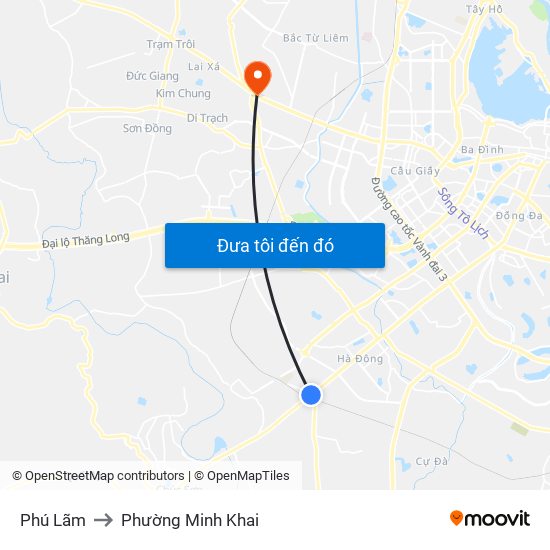Phú Lãm to Phường Minh Khai map