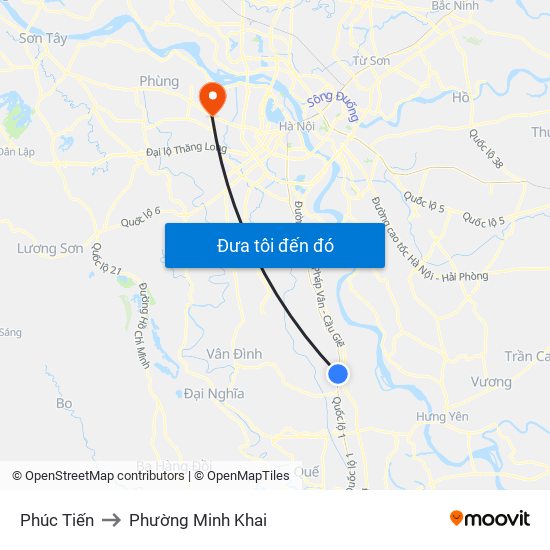 Phúc Tiến to Phường Minh Khai map
