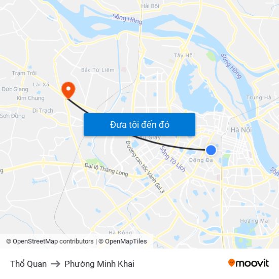 Thổ Quan to Phường Minh Khai map