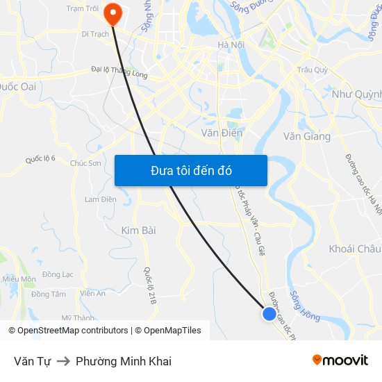 Văn Tự to Phường Minh Khai map