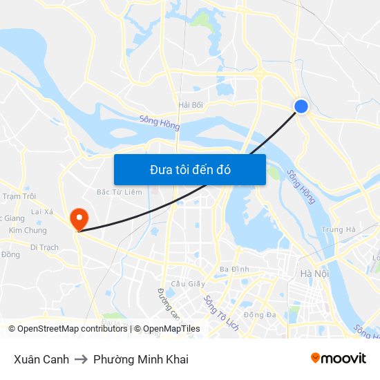 Xuân Canh to Phường Minh Khai map