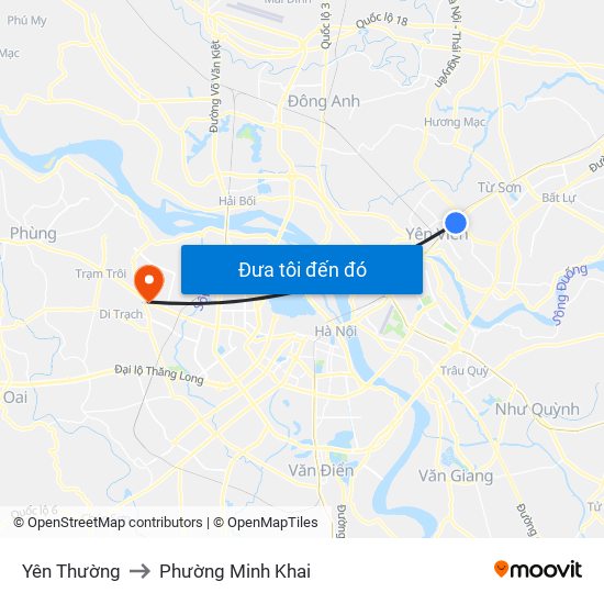 Yên Thường to Phường Minh Khai map