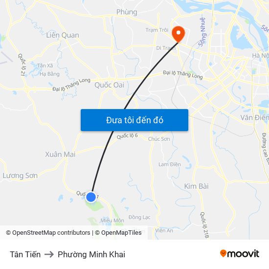 Tân Tiến to Phường Minh Khai map