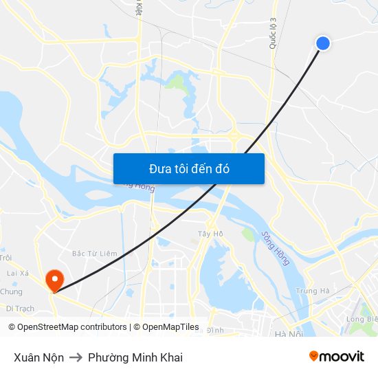Xuân Nộn to Phường Minh Khai map