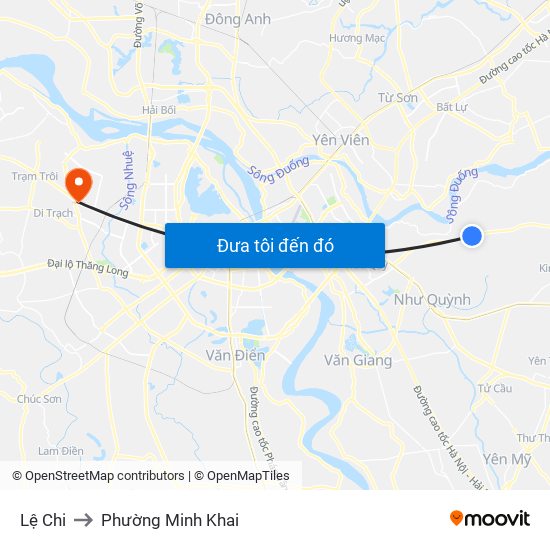 Lệ Chi to Phường Minh Khai map