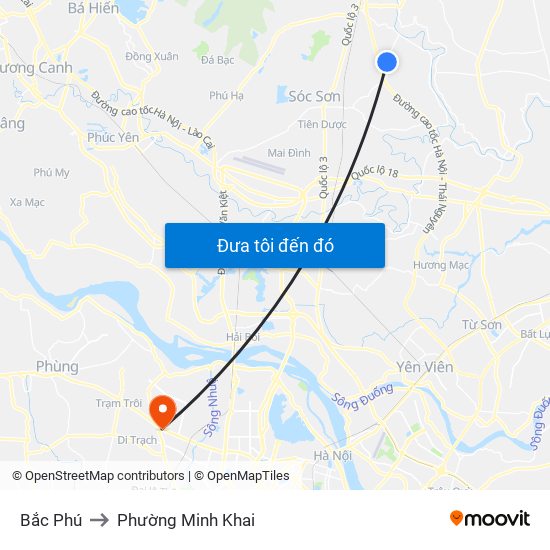 Bắc Phú to Phường Minh Khai map