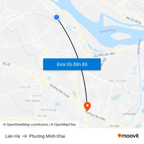 Liên Hà to Phường Minh Khai map