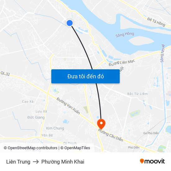 Liên Trung to Phường Minh Khai map