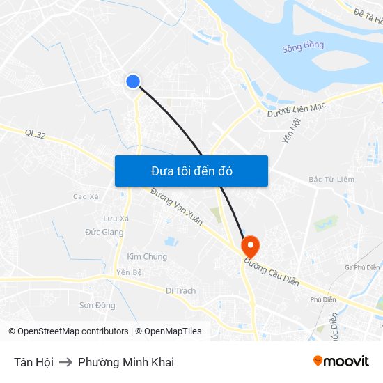 Tân Hội to Phường Minh Khai map