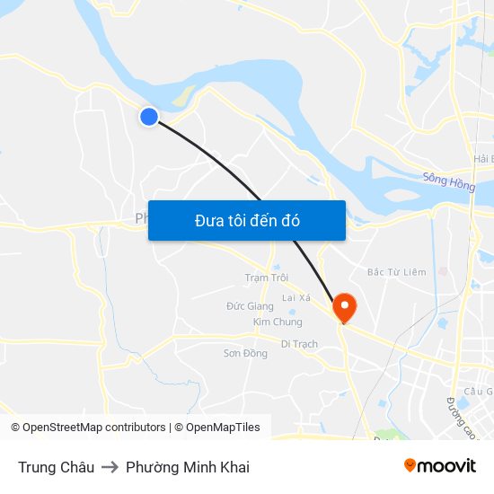 Trung Châu to Phường Minh Khai map