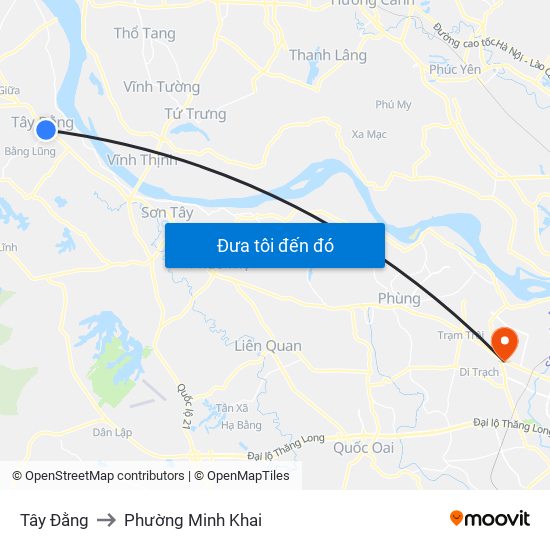 Tây Đằng to Phường Minh Khai map