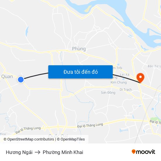 Hương Ngải to Phường Minh Khai map