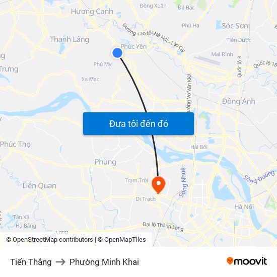 Tiến Thắng to Phường Minh Khai map