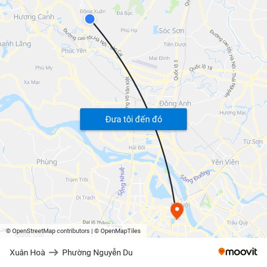 Xuân Hoà to Phường Nguyễn Du map