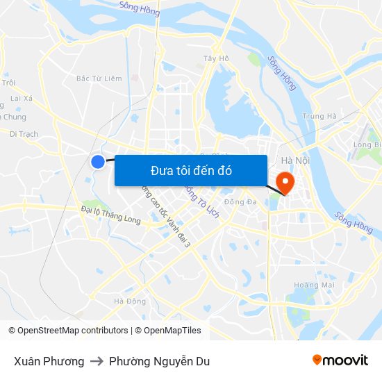 Xuân Phương to Phường Nguyễn Du map