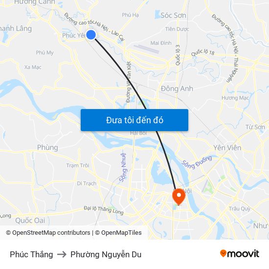 Phúc Thắng to Phường Nguyễn Du map
