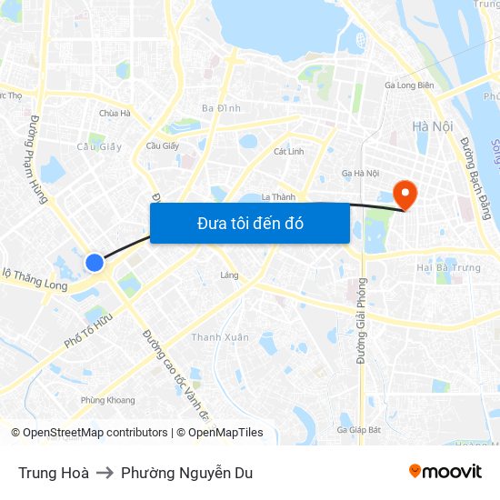 Trung Hoà to Phường Nguyễn Du map
