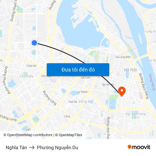 Nghĩa Tân to Phường Nguyễn Du map