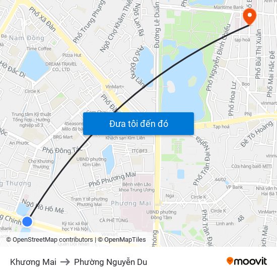Khương Mai to Phường Nguyễn Du map