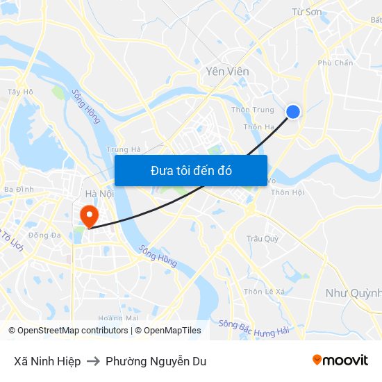 Xã Ninh Hiệp to Phường Nguyễn Du map