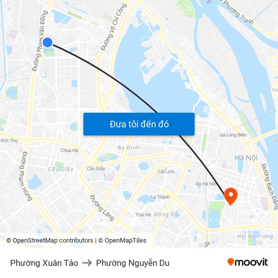 Phường Xuân Tảo to Phường Nguyễn Du map