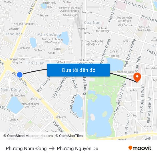 Phường Nam Đồng to Phường Nguyễn Du map