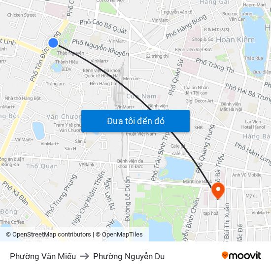 Phường Văn Miếu to Phường Nguyễn Du map
