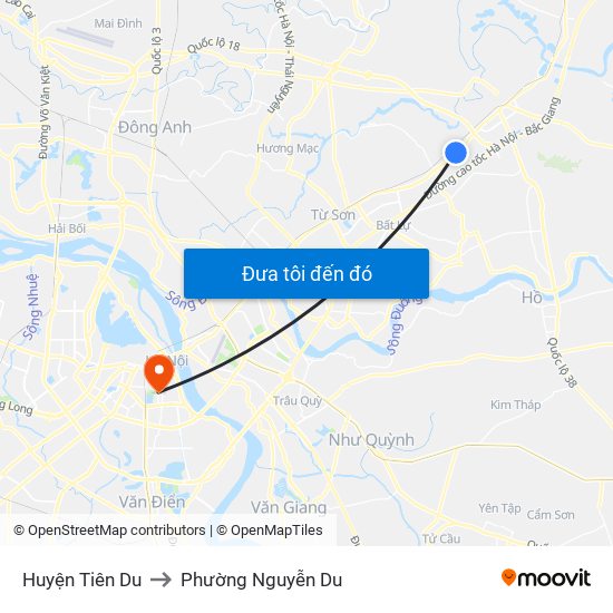 Huyện Tiên Du to Phường Nguyễn Du map