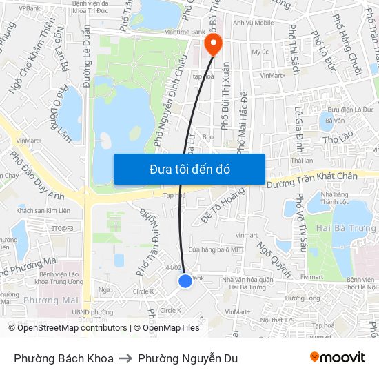 Phường Bách Khoa to Phường Nguyễn Du map