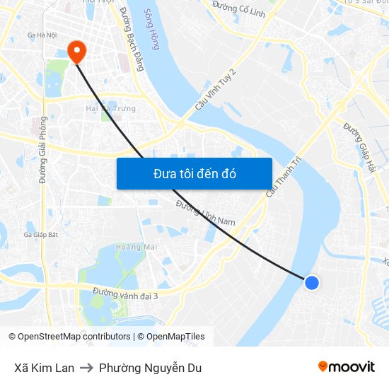 Xã Kim Lan to Phường Nguyễn Du map