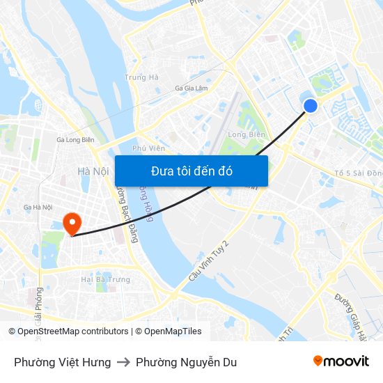 Phường Việt Hưng to Phường Nguyễn Du map