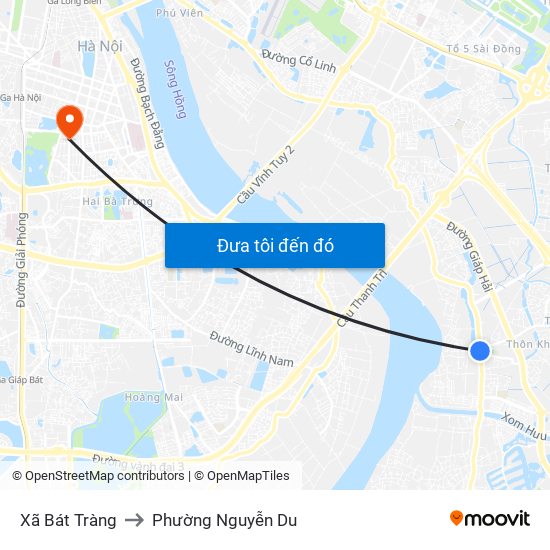 Xã Bát Tràng to Phường Nguyễn Du map