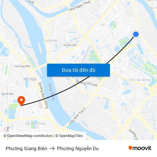 Phường Giang Biên to Phường Nguyễn Du map