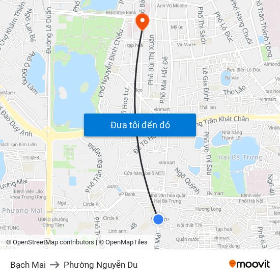Bạch Mai to Phường Nguyễn Du map